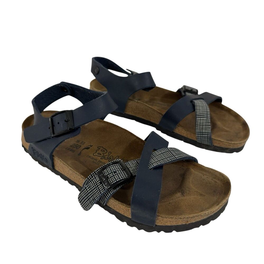 Birkenstock Birki's Lillie 39 8/8.5 NARROW Criss Cross Blue Sandal Women READ
